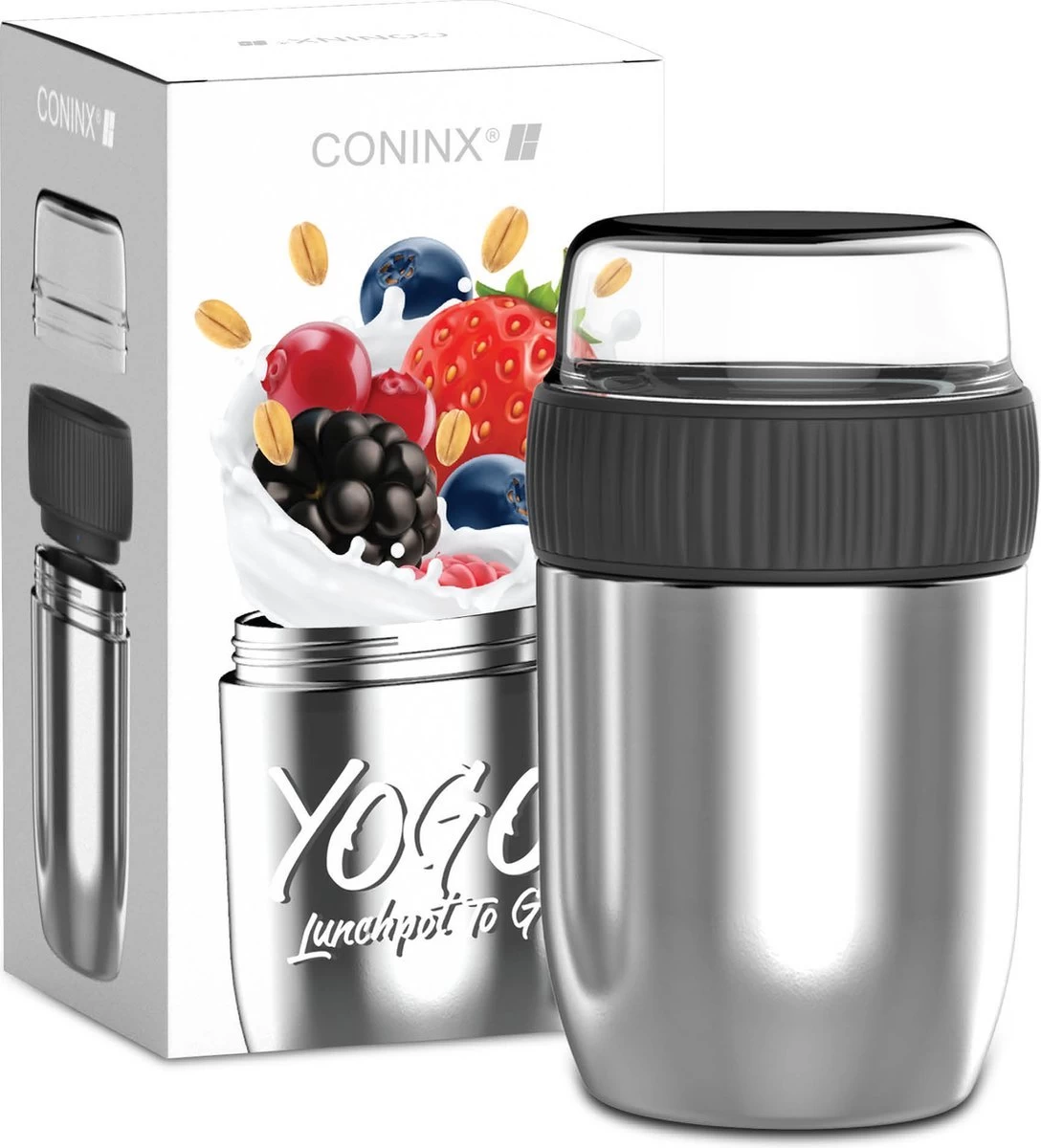 Coninx Thermos Lunchbox - Muesli Beker To Go - Isoleer Lunchpot - Yoghurtbeker To Go - Mueslibeker 840ml (600ml+240ml) - RVS 11 Coninx Thermos Lunchbox - Muesli Beker To Go - Isoleer Lunchpot - Yoghurtbeker To Go - Mueslibeker 840ml (600ml+240ml) - RVS - Afbeelding 10