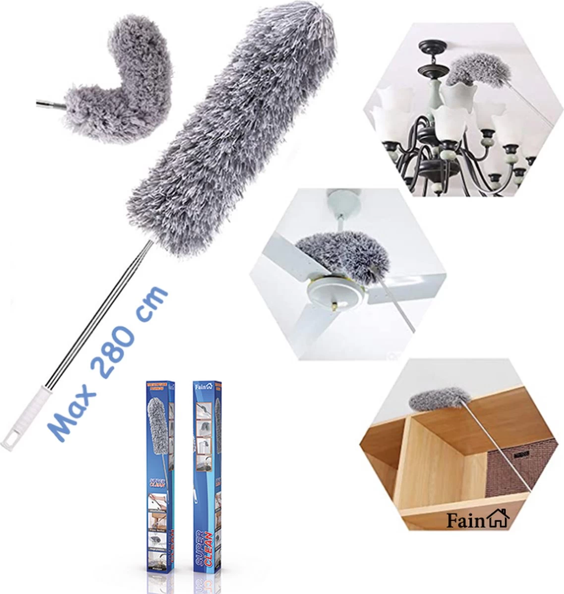 Fain® Plumeau Met Telescoopsteel – Grijs – 80 Tot 280 Cm - Uitschuifbaar – Wasbaar - Flexibel 360° Draaibaar – Duster - Microvezel Ragebol 3 Fain® Plumeau Met Telescoopsteel – Grijs – 80 Tot 280 Cm - Uitschuifbaar – Wasbaar - Flexibel 360° Draaibaar – Duster - Microvezel Ragebol
