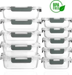 Formilo Meal Prep Bakjes - Lekvrije Vershoudbakjes - Diepvriesbakjes - Luchtdicht - BPA Vrij - Glas - 10 Stuks