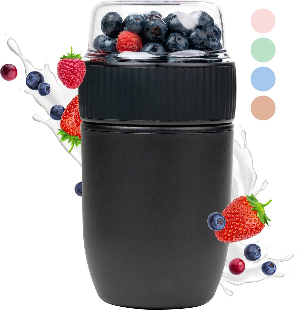 Coninx Yoghurtbeker To Go - Muesli Beker To Go - Lunchbeker - Mueslibeker 640ml (450ml+190ml) - Zwart 3 Coninx Yoghurtbeker To Go - Muesli Beker To Go - Lunchbeker - Mueslibeker 640ml (450ml+190ml) - Zwart