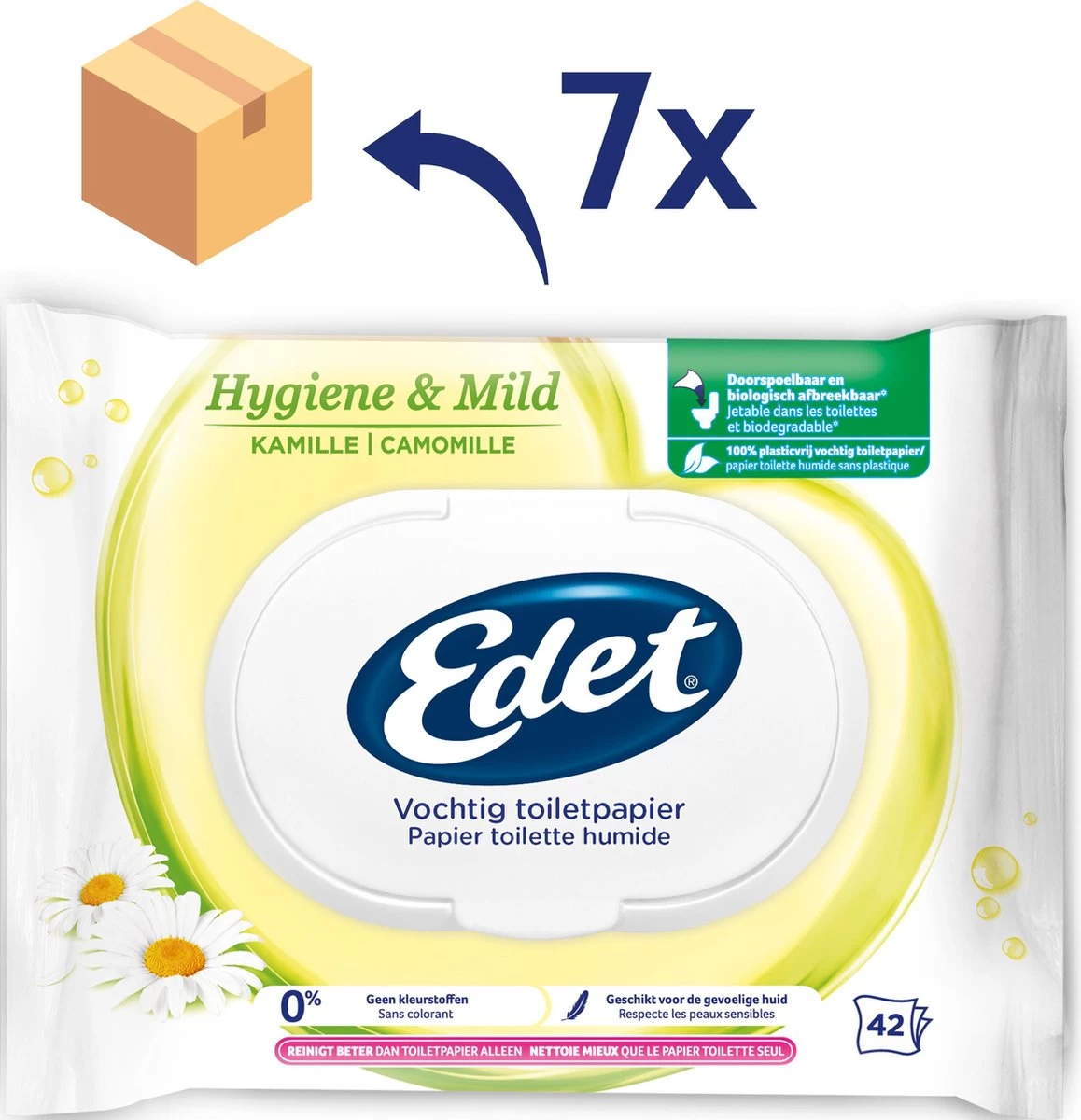 Edet Kamille Vochtig Wc Papier - 7 Stuks - Met Natuurlijke Kamille Extracten 5 Edet Kamille Vochtig Wc Papier - 7 Stuks - Met Natuurlijke Kamille Extracten - Afbeelding 3