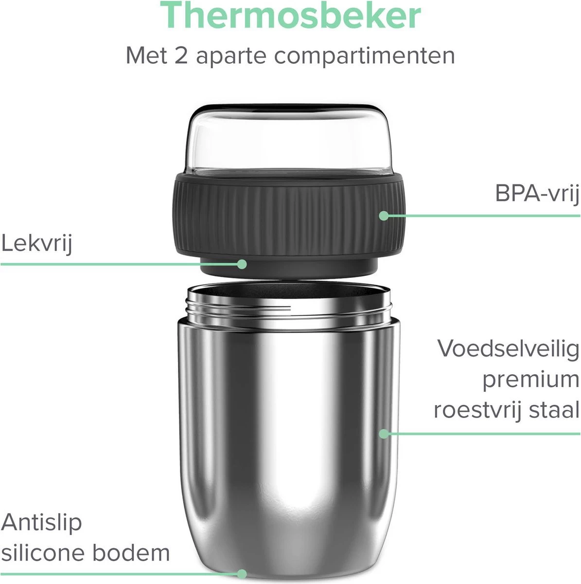 Coninx Thermos Lunchbox - Muesli Beker To Go - Isoleer Lunchpot - Yoghurtbeker To Go - Mueslibeker 840ml (600ml+240ml) - RVS 5 Coninx Thermos Lunchbox - Muesli Beker To Go - Isoleer Lunchpot - Yoghurtbeker To Go - Mueslibeker 840ml (600ml+240ml) - RVS - Afbeelding 4