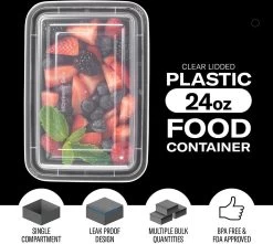 Buxibo - 50 Meal Prep Bakjes - Salade/Lunch Box - Diepvriesbakjes - Vershoudbakjes - Plastic Bakjes Met Deksel - Vershouddoos - Magnetron Vaatwasser Bestendig - 24 Oz/0.7 Liter Inhoud - Herbruikbaar - Kunststof - BPA Vrij - Zwart -Winkel Voor Huishoudelijke Artikelen 1200x1073 2