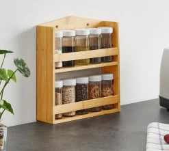 ACAZA Ophangbaar Kruidenrek Met 10 Glazen Kruidenpotjes, Spice Rack, Keuken Rek, Kruiden Organizer Voor Specerijen, Peper, Zout, 26 Cm Breed, Bamboe -Winkel Voor Huishoudelijke Artikelen 1200x1075 1