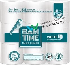 BAMTIME BamboeTissuepapier 4-laags Wc Papier - Wit Color Gebleekt 27 (3*9) Rollen -Winkel Voor Huishoudelijke Artikelen 1200x1115