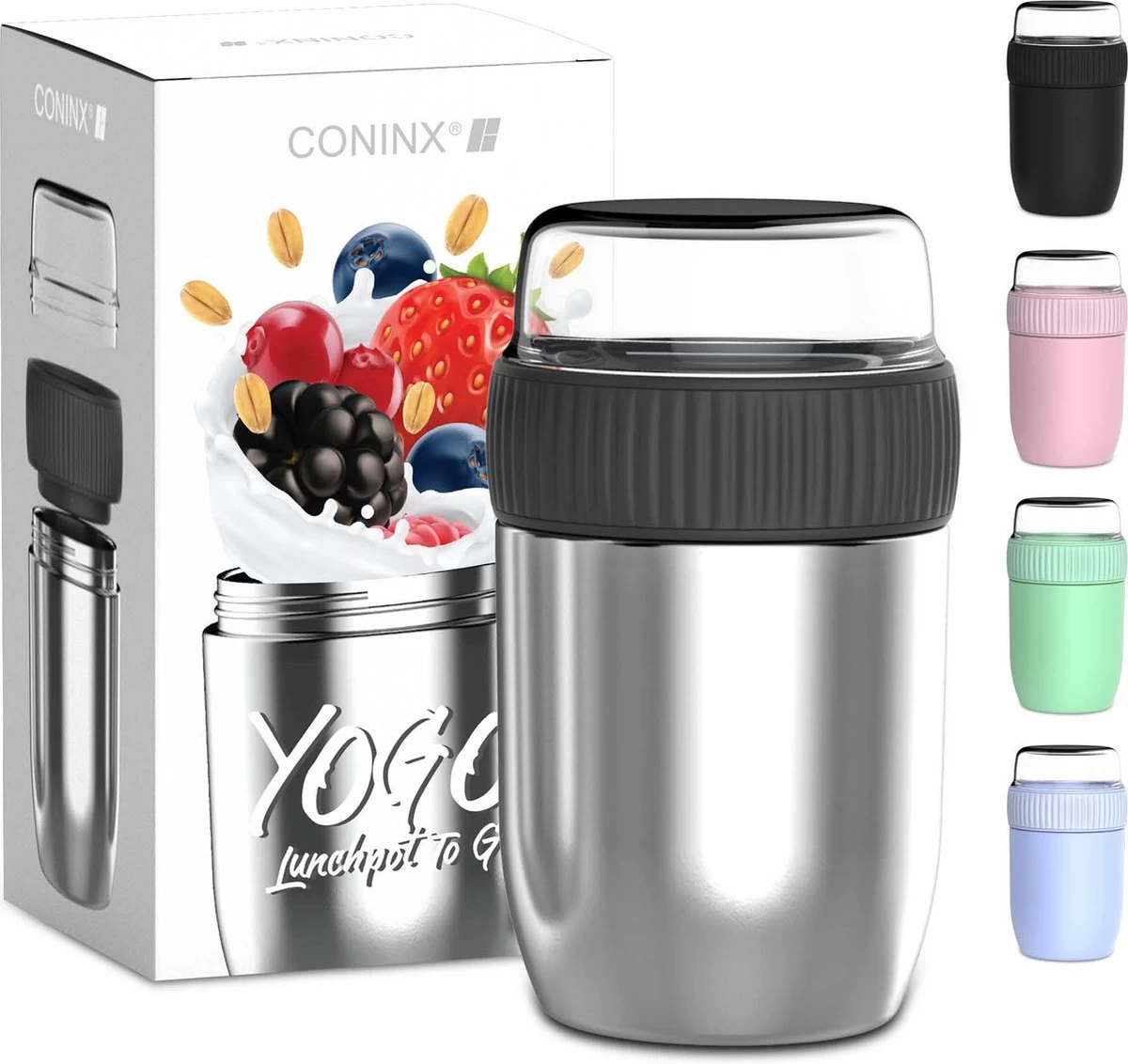 Coninx Thermos Lunchbox - Muesli Beker To Go - Isoleer Lunchpot - Yoghurtbeker To Go - Mueslibeker 840ml (600ml+240ml) - RVS 2 Coninx Thermos Lunchbox - Muesli Beker To Go - Isoleer Lunchpot - Yoghurtbeker To Go - Mueslibeker 840ml (600ml+240ml) - RVS
