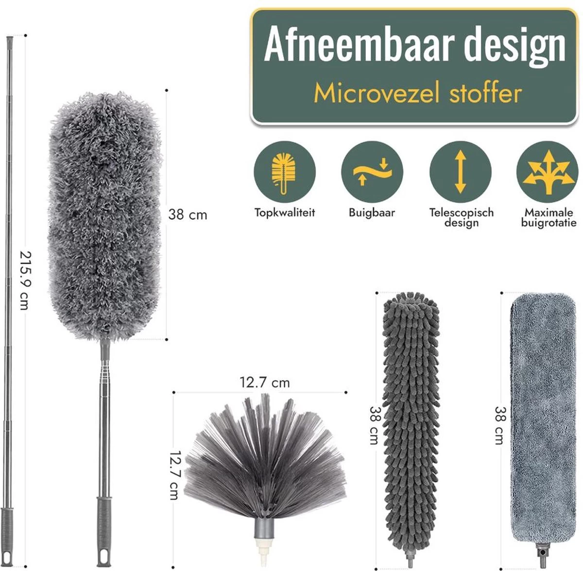 Livv Goods Telescopische Plumeau Set Met Telescoopsteel - 5 In 1 - Tot 250 Cm Uitschuifbaar - Duster - Stoffer 8 Livv Goods Telescopische Plumeau Set Met Telescoopsteel - 5 In 1 - Tot 250 Cm Uitschuifbaar - Duster - Stoffer - Afbeelding 6