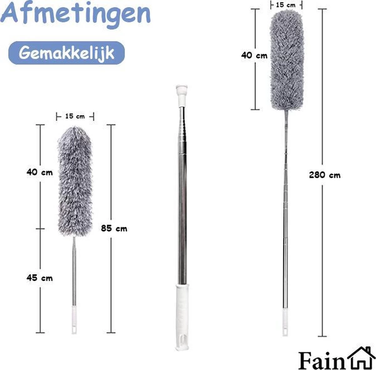 Fain® Plumeau Met Telescoopsteel – Grijs – 80 Tot 280 Cm - Uitschuifbaar – Wasbaar - Flexibel 360° Draaibaar – Duster - Microvezel Ragebol 13 Fain® Plumeau Met Telescoopsteel – Grijs – 80 Tot 280 Cm - Uitschuifbaar – Wasbaar - Flexibel 360° Draaibaar – Duster - Microvezel Ragebol - Afbeelding 11