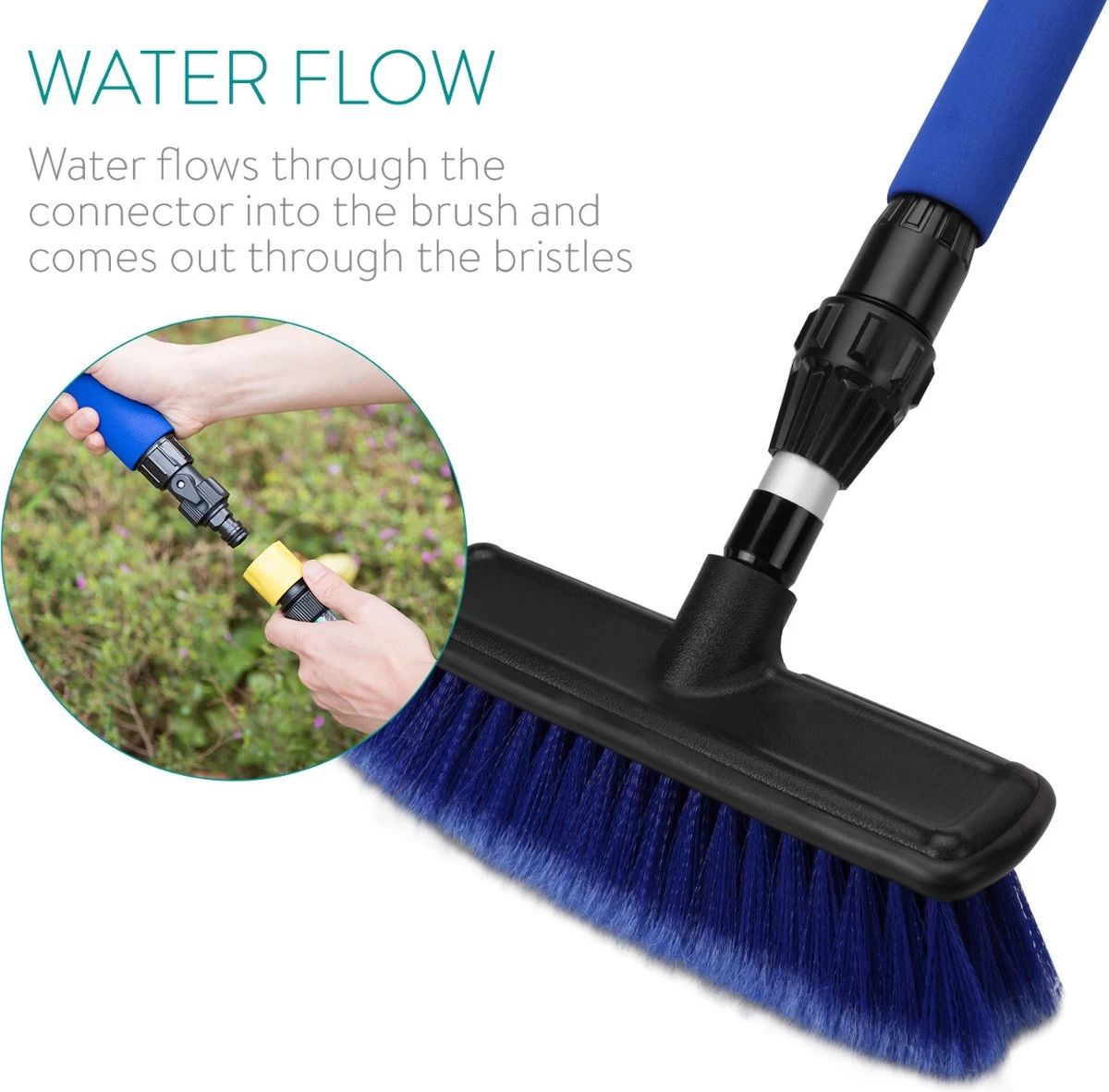 Navaris Telescopische Autowasborstel - Watergevoerde Wasborstel Voor Auto's En Ramen Met Uitschuifbare Lange Handgreep En Zachte Haren - Blauw 7 Navaris Telescopische Autowasborstel - Watergevoerde Wasborstel Voor Auto's En Ramen Met Uitschuifbare Lange Handgreep En Zachte Haren - Blauw - Afbeelding 5