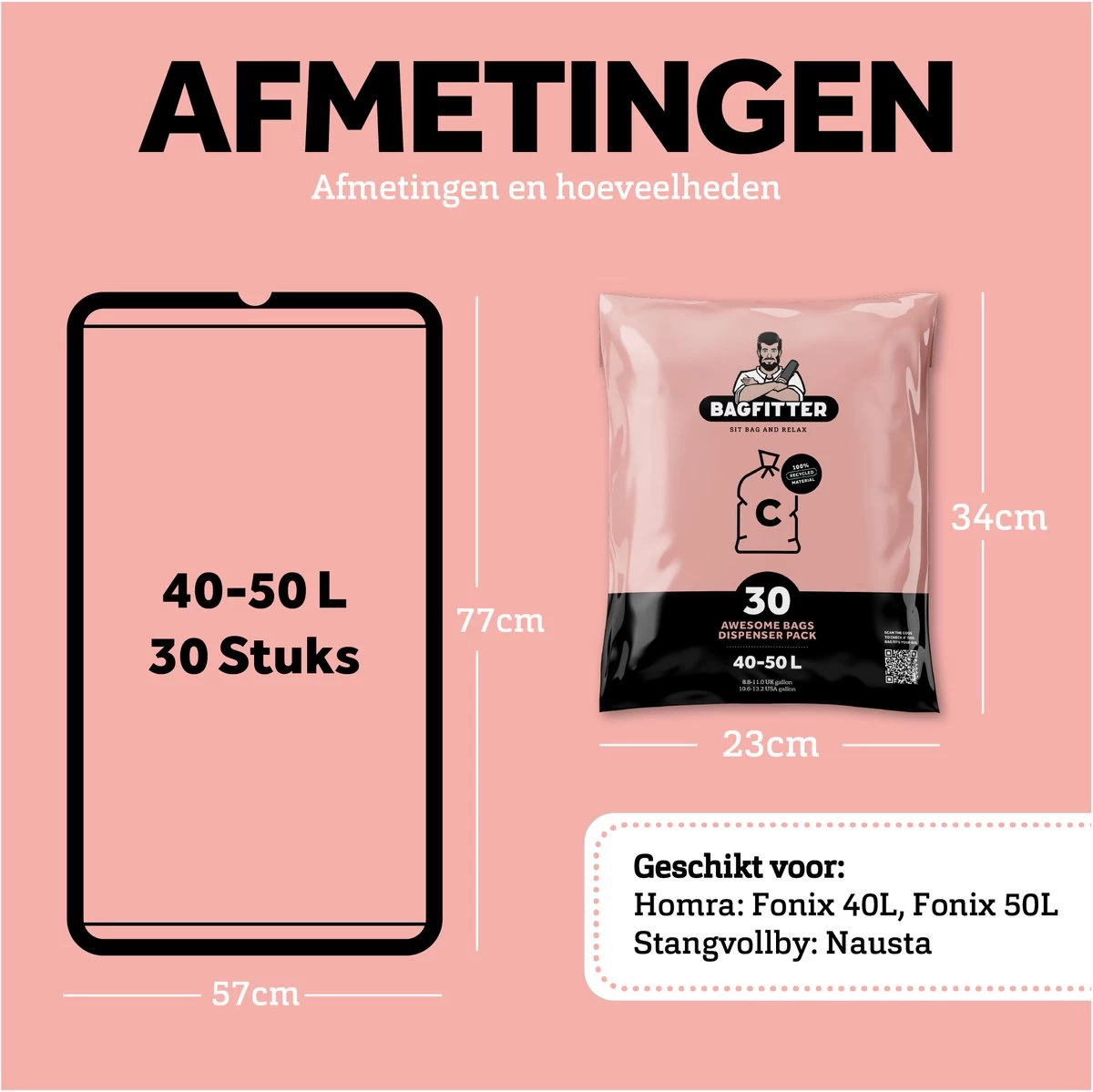 BagFitter Roze C 40L Tot 50L Vuilniszak Met Trekband Van 100% Gerecycled Plastic - 77cm X 57cm - 30 Stuks - 40-50 Liter - Vuilniszakken - Afvalzakken - Prullenbakzakken Geschikt Voor O.a. Homra Fonix En StangVollby Nausta 4 BagFitter Roze C 40L Tot 50L Vuilniszak Met Trekband Van 100% Gerecycled Plastic - 77cm X 57cm - 30 Stuks - 40-50 Liter - Vuilniszakken - Afvalzakken - Prullenbakzakken Geschikt Voor O.a. Homra Fonix En StangVollby Nausta - Afbeelding 2