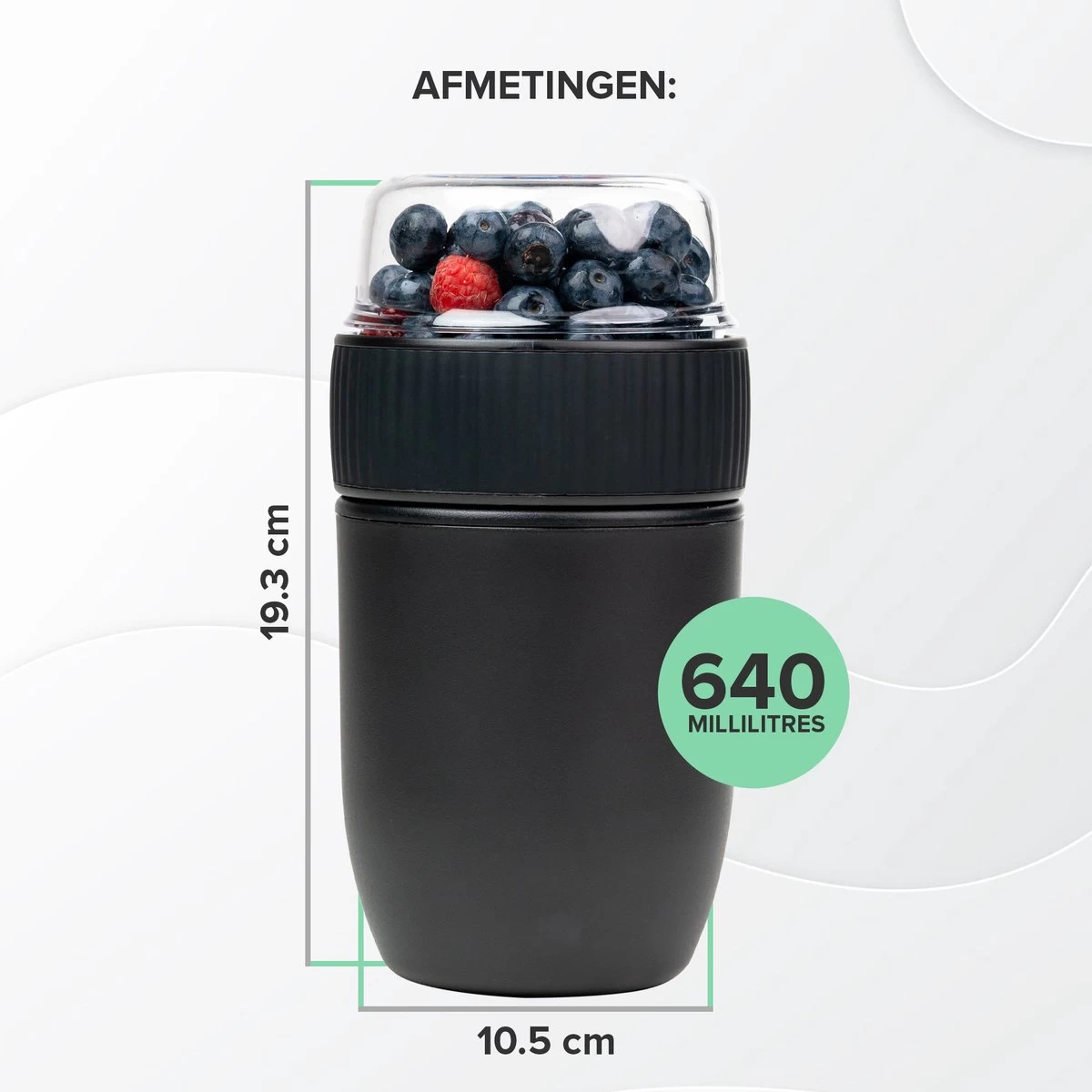 Coninx Yoghurtbeker To Go - Muesli Beker To Go - Lunchbeker - Mueslibeker 640ml (450ml+190ml) - Zwart 4 Coninx Yoghurtbeker To Go - Muesli Beker To Go - Lunchbeker - Mueslibeker 640ml (450ml+190ml) - Zwart - Afbeelding 2