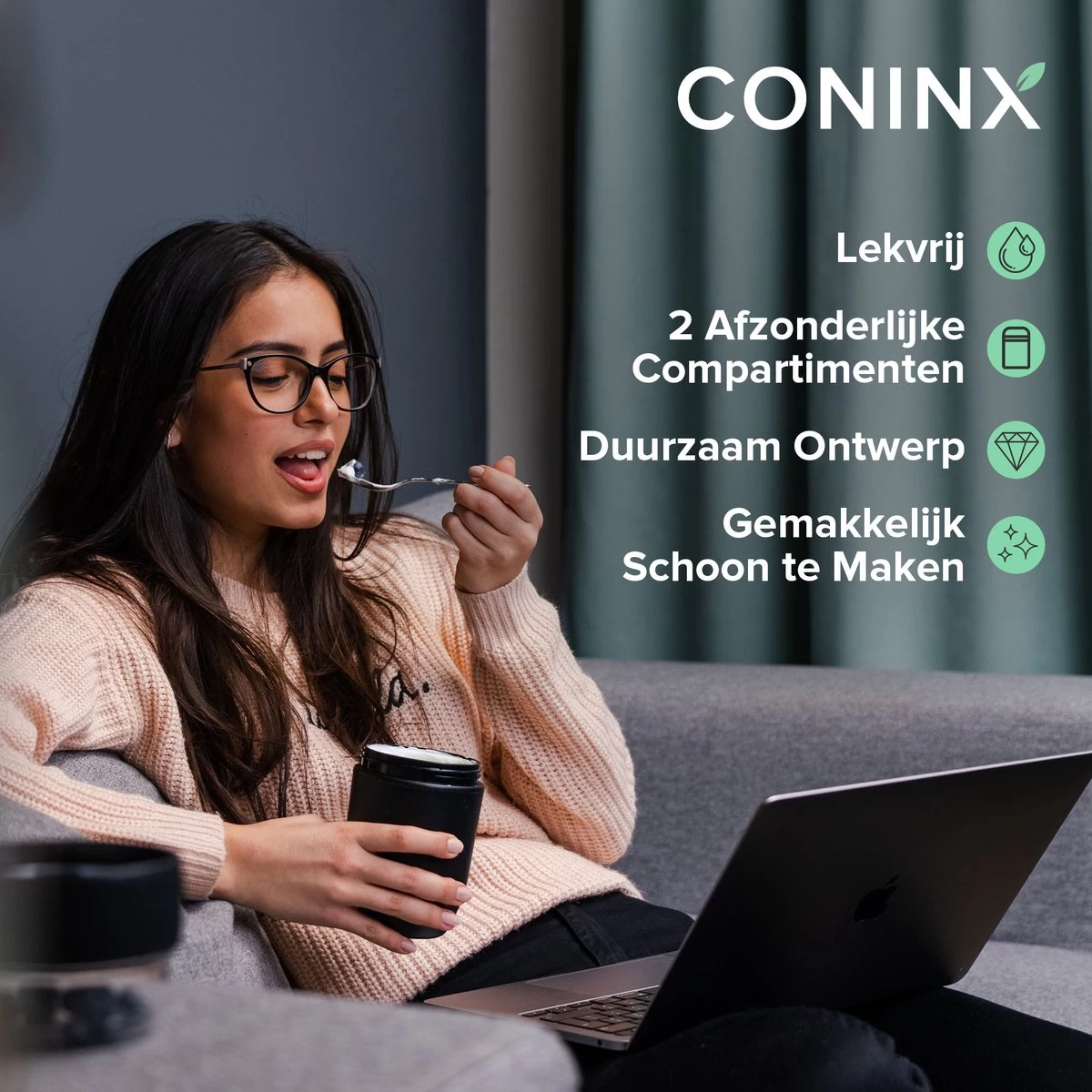 Coninx Yoghurtbeker To Go - Muesli Beker To Go - Lunchbeker - Mueslibeker 640ml (450ml+190ml) - Zwart 8 Coninx Yoghurtbeker To Go - Muesli Beker To Go - Lunchbeker - Mueslibeker 640ml (450ml+190ml) - Zwart - Afbeelding 6