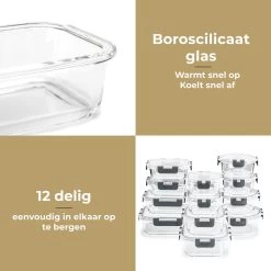 Vershoudbakjes - Meal Prep Bakjes - Diepvriesbakjes - Vershouddoos - Vershoudbakjes Set - Glas - 12 Stuks - BPA Vrij - Stosh -Winkel Voor Huishoudelijke Artikelen 1200x1200 626