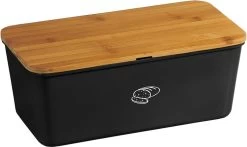 Melamine Broodtrommel Met Bamboe Snijplank | Brood Bewaar Doos Met Hoge Kwaliteit Bamboe Snij Plank | Met Bamboe Deksel, Te Gebruiken Als Brood Snijplank | Afm. 34 X 18 X 14 Cm. | Kleur Brood Trommel: ZWART -Winkel Voor Huishoudelijke Artikelen 1200x713