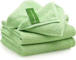 Geweldigschoon Groene Microvezel Raamdoekenset Bestaande Uit 1 Schoonmaakdoek + 2 Droogdoeken (raamdoeken, Raamset)