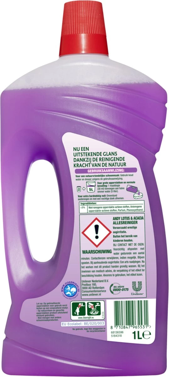 Andy Lotus & Acacia Allesreiniger - 6 X 1L - Voordeelverpakking 5 Andy Lotus & Acacia Allesreiniger - 6 X 1L - Voordeelverpakking - Afbeelding 3