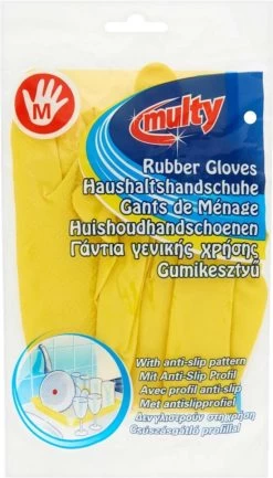 Multy Luxe Huishoudhandschoenen Maat M - Natuurlatex Met Katoenen Vlokvoering - Anti Slip - Rubberen Handschoenen - Waterdicht - Natuurlijk Latex - Maat M